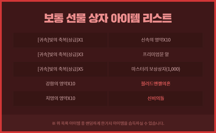 작은 선물 상자 아이템 리스트