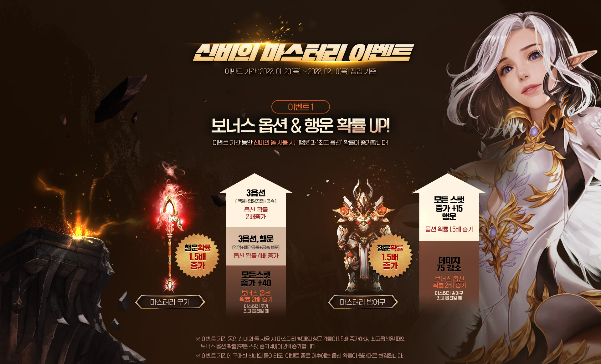 신비의 마스터리 이벤트 이벤트 1 보너스 옵션 & 행운 확률 UP!