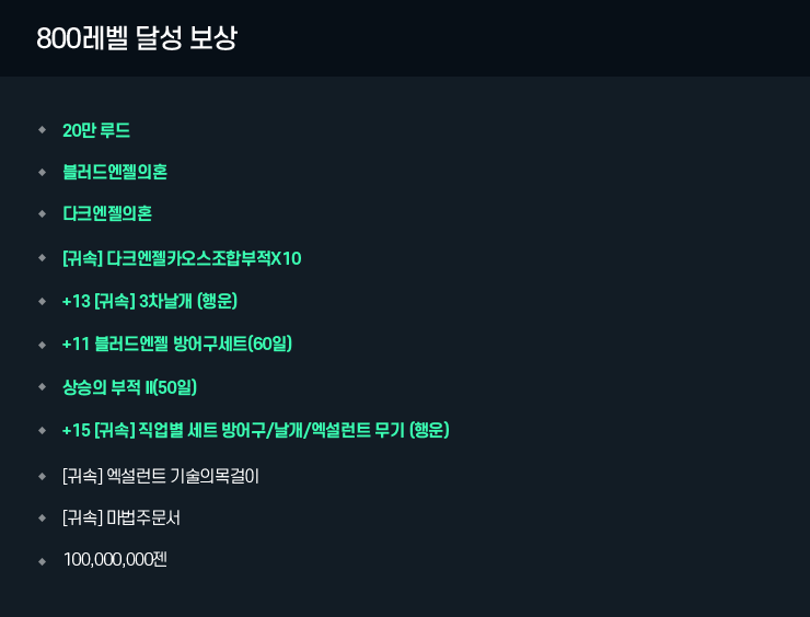 800레벨 달성 보상