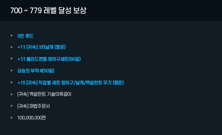 700 ~ 779 레벨 달성 보상